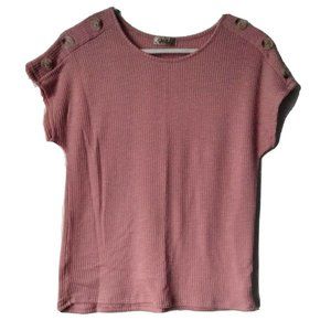 Lavish top pink womans size Lg cap sleeve round neck ribbed soft